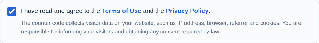 The terms checkbox and the note about visitor data