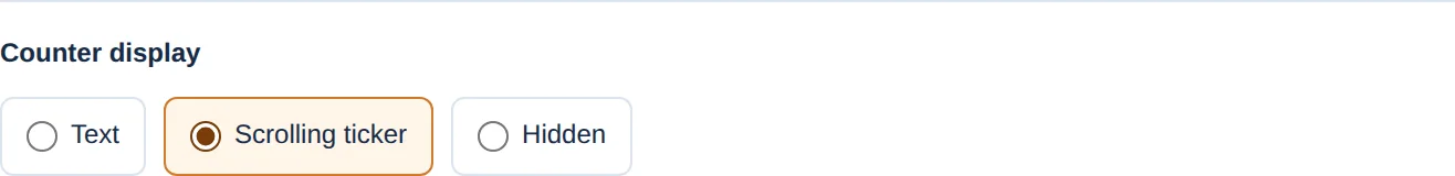 Counter display options with Scrolling ticker selected and its description