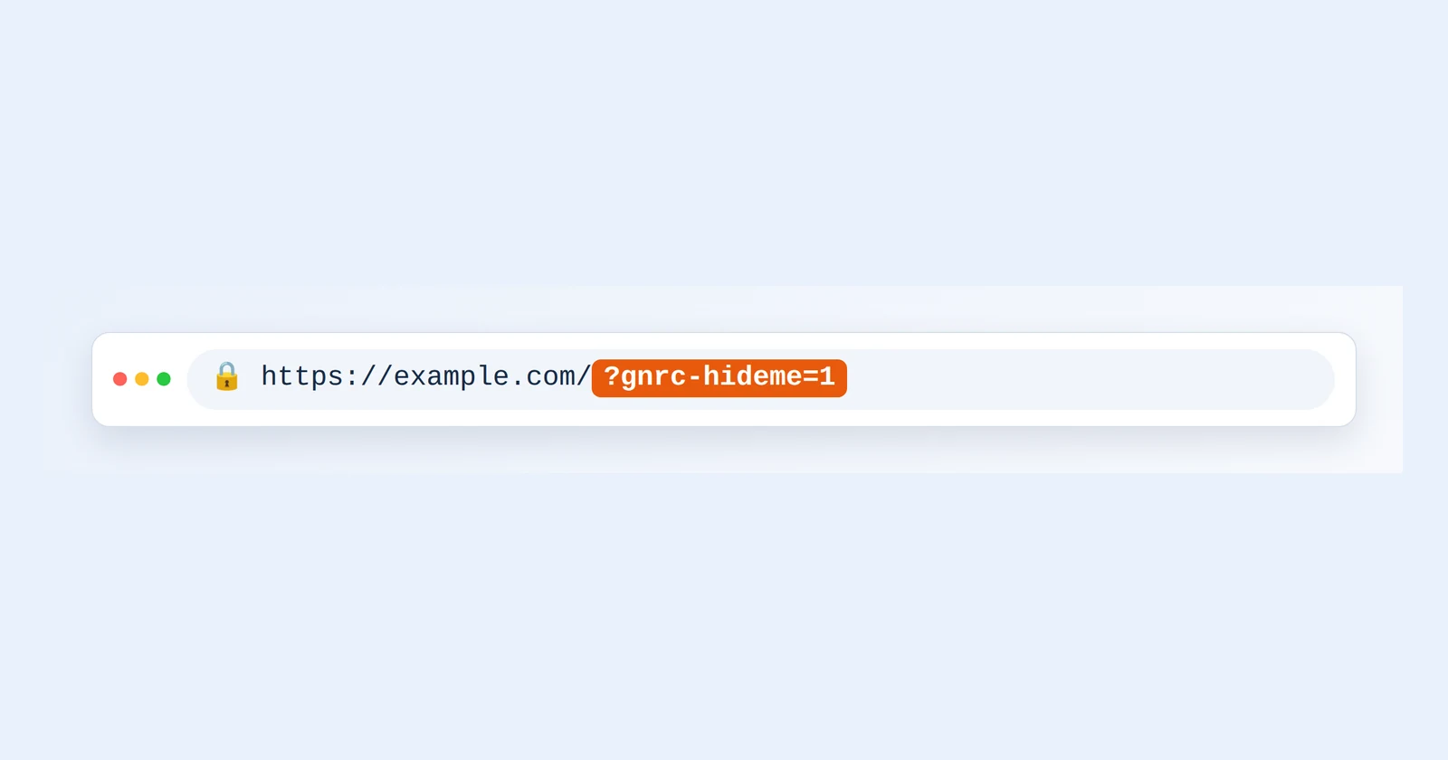 A browser address bar with ?gnrc-hideme=1 added to the end of a web address